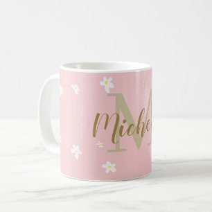 Caneca De Café Bonita Rosa Rosa Doce Disies Girly Monogramas
