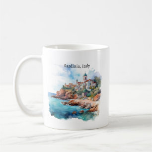 Caneca De Café Bonita Sardenha Itália Watercolor Viagem
