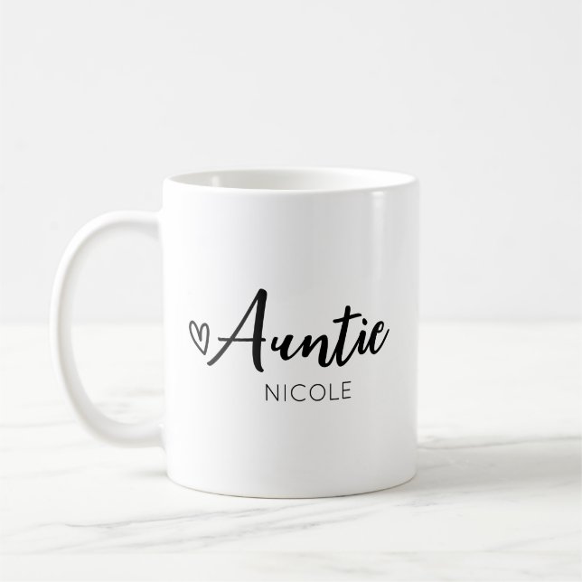 Caneca De Café Bonita Tia Cardíaca Personalizada Branca Preta (Esquerda)