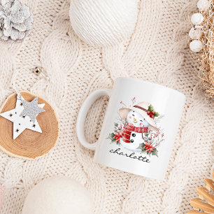 Caneca De Café Bonita Watercolor Snowman Greenery Natal