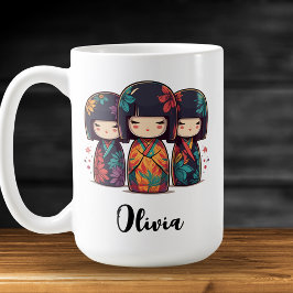 Caneca De Café Bonitas bonecas Kokeshi japonesas