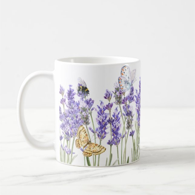 Caneca De Café Bonitas Borboletas de Lavanda Floral (Esquerda)