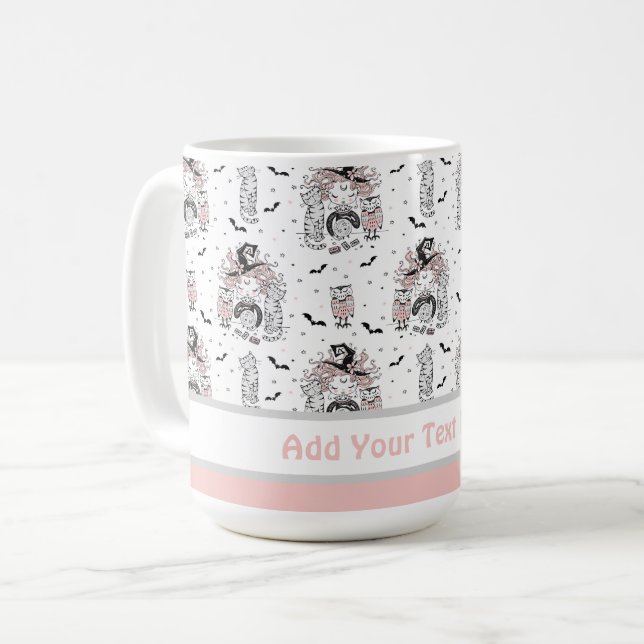 Caneca De Café Bonitas bruxas com gatos e corujas (Frente Esquerda)