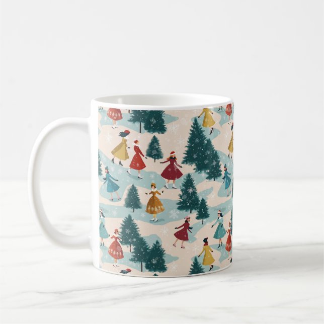 Caneca De Café Bonitas Raparigas Retro, Ice-Skating (Esquerda)