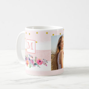 Caneca De Café Bonitinha Rosa Monograma Duas Fotos Linda Garota