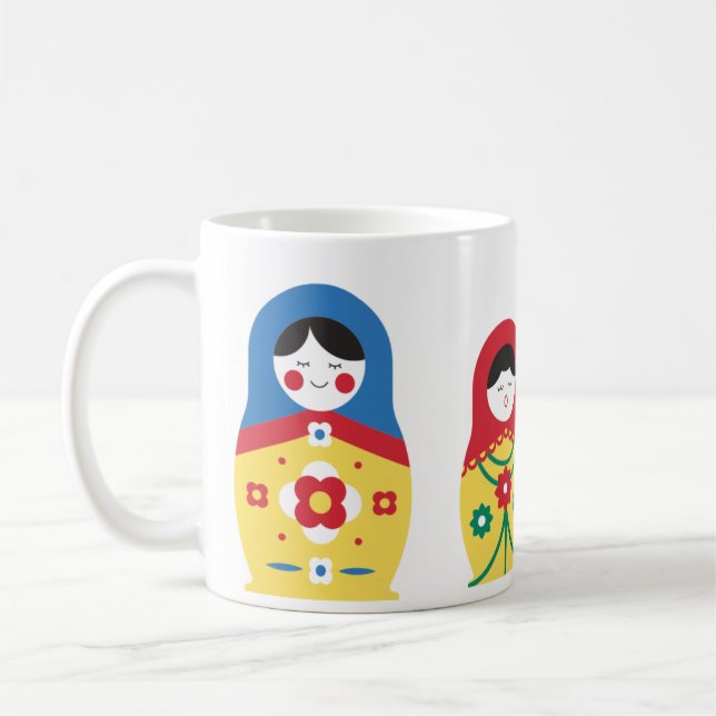 Caneca De Café Bonitinho azul vermelho amarelo branco verde russo (Esquerda)
