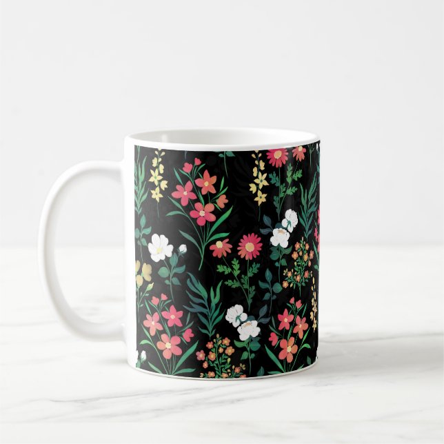 Caneca De Café Bonito Aquarela Preta Floral Botânica (Esquerda)