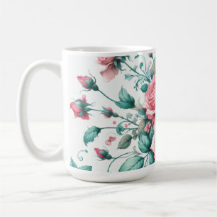 Caneca De Café Bonito Aquarela rosa e Rosas verdes