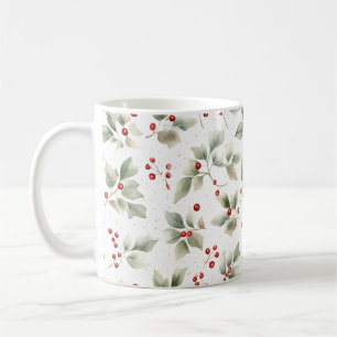 Caneca De Café Bonito Aquarela Vermelha e Verde Botânica
