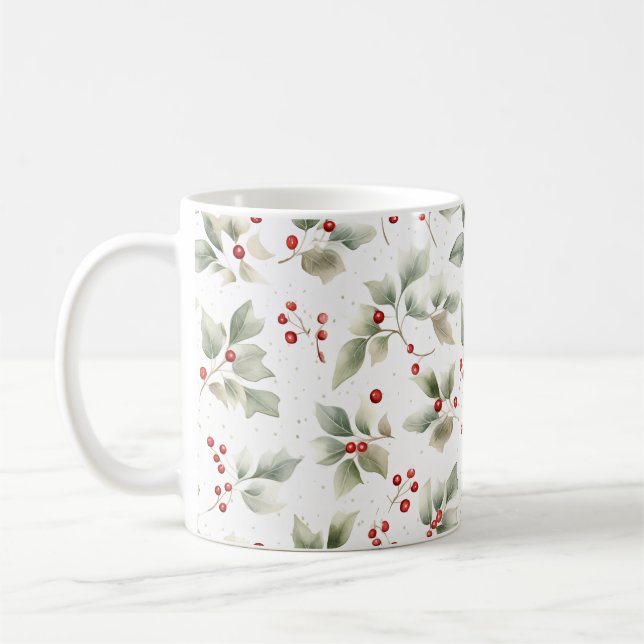 Caneca De Café Bonito Aquarela Vermelha e Verde Botânica (Esquerda)