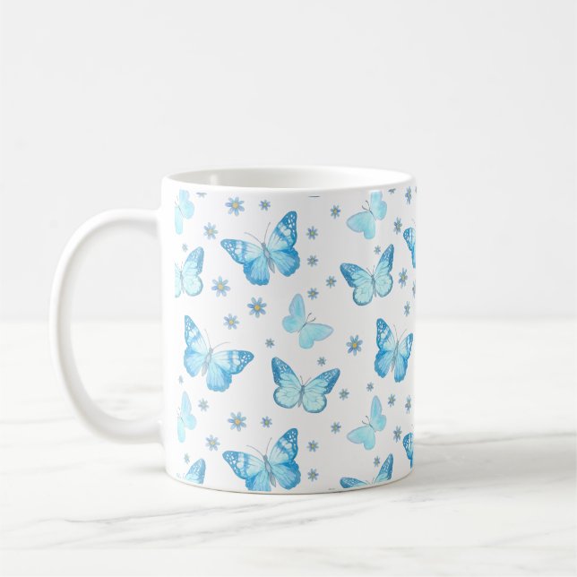 Caneca De Café Bonito Bebê Azul Borboleta Padrão Floral Design (Esquerda)