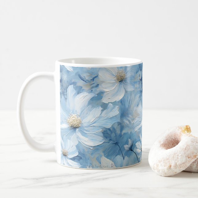 Caneca De Café Bonito Blue Floral Art Mug (Com Donut)