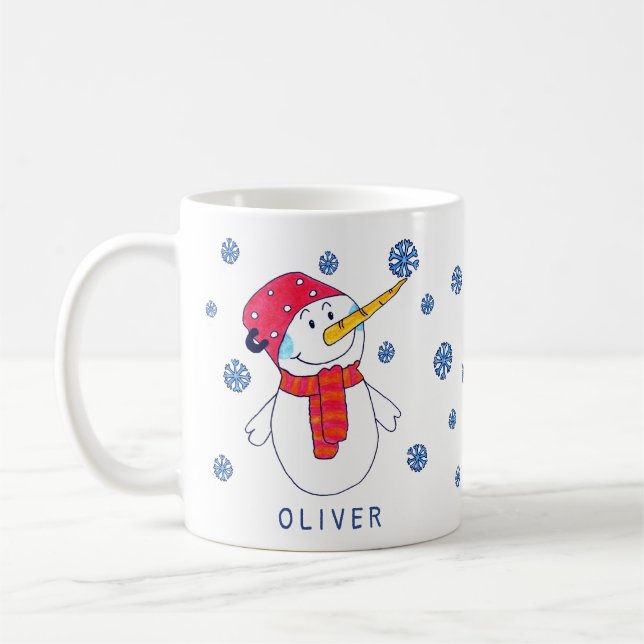 Caneca De Café Bonito boneco de neve com crianças desenhando floc (Esquerda)