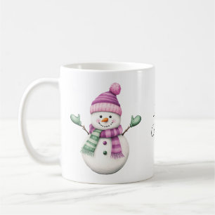 Caneca De Café Bonito boneco de neve em rosa púrpura e verde