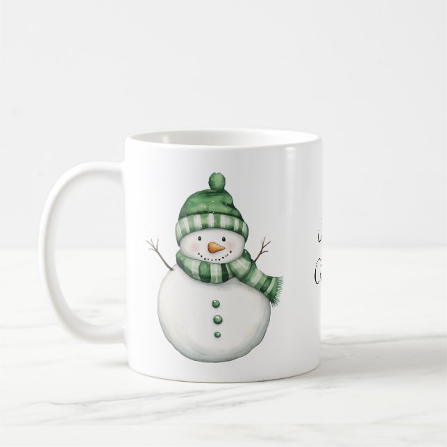 Caneca De Café Bonito boneco de neve em verde e Knit Beanie (Esquerda)