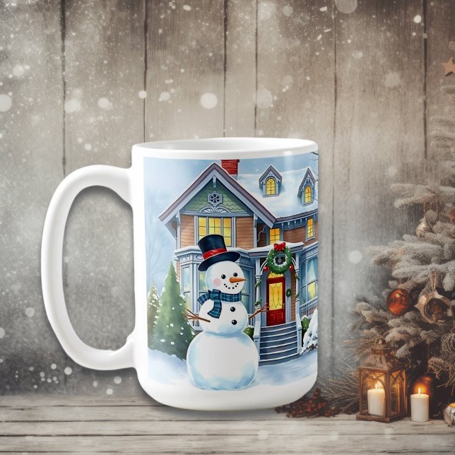 Caneca De Café Bonito boneco de neve no Natal da Frente (Criador carregado)