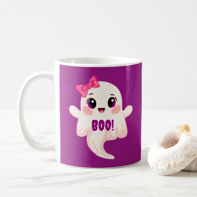 Caneca De Café Bonito Boo feminino! Fantasma (Com Donut)