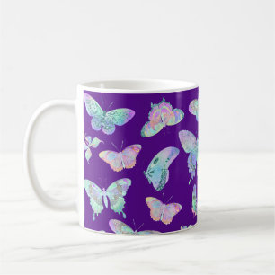 Caneca De Café Bonito borboletas iridescentes em roxo