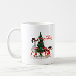 Caneca De Café Bonito Cama de Natal da Família Negra