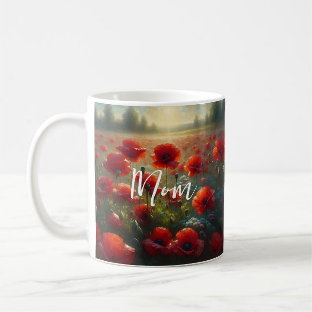Caneca De Café Bonito Campo Vermelho Poppy no Dia de Verão (Esquerda)