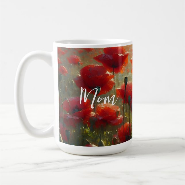 Caneca De Café Bonito Campo Vermelho Poppy no Dia de Verão (Esquerda)