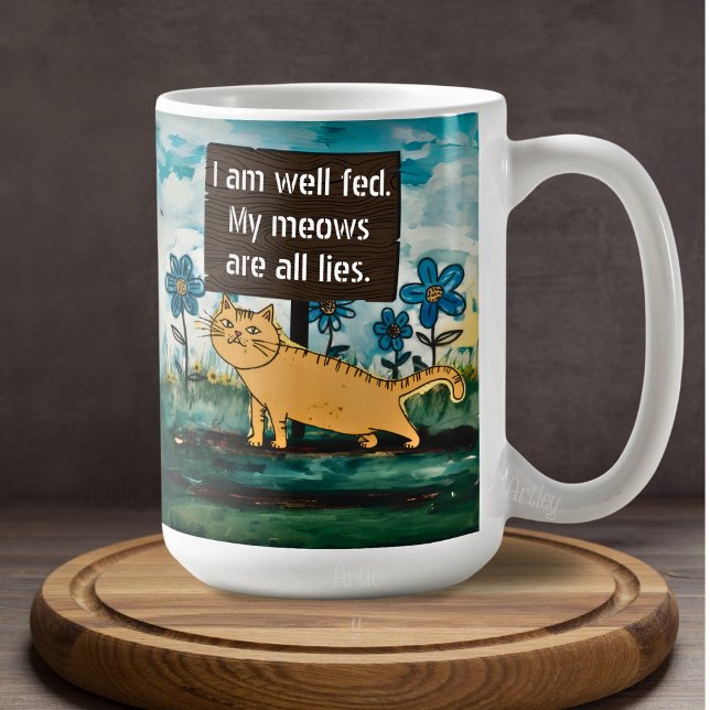 Caneca De Café Bonito Cartoon Gato Vergonha Sinal Frase Engraçada (Criador carregado)