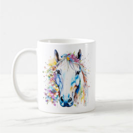 Caneca De Café Bonito Cavalo Branco Floral Personalizado