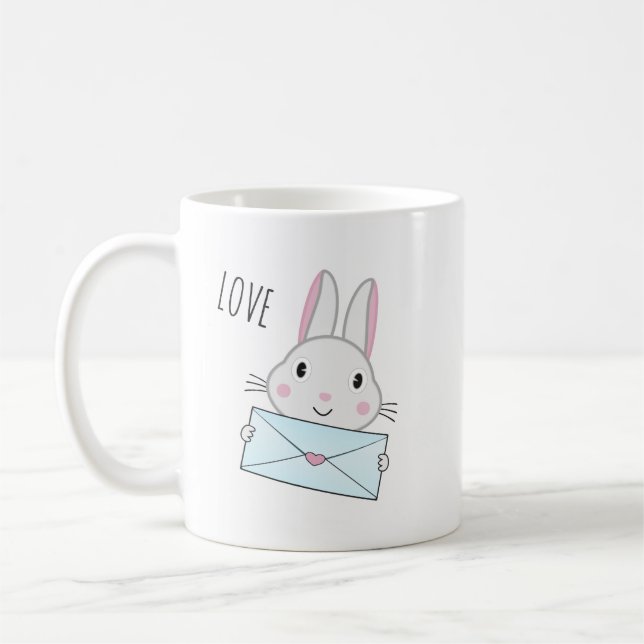 Caneca De Café Bonito coelhinho segurando carta de amor (Esquerda)