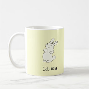 Caneca De Café Bonito coelho branco, nome personalizado amarelo