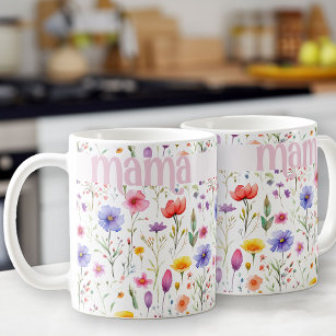 Caneca De Café Bonito Colorida Padrão de Flor Selvagem Rosa Mama