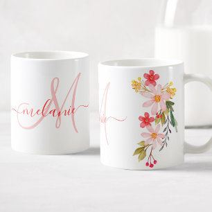 Caneca De Café Bonito Cor de Água Floral Personalizado Nome do M