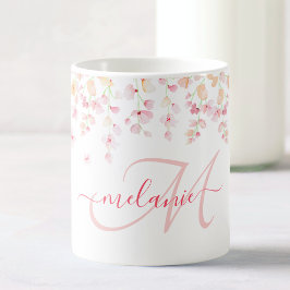 Caneca De Café Bonito Cor de Água Floral Personalizado Nome do Mo