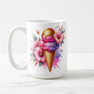 Caneca De Café Bonito cor-de-rosa e Sorvete Dourado Cone personal