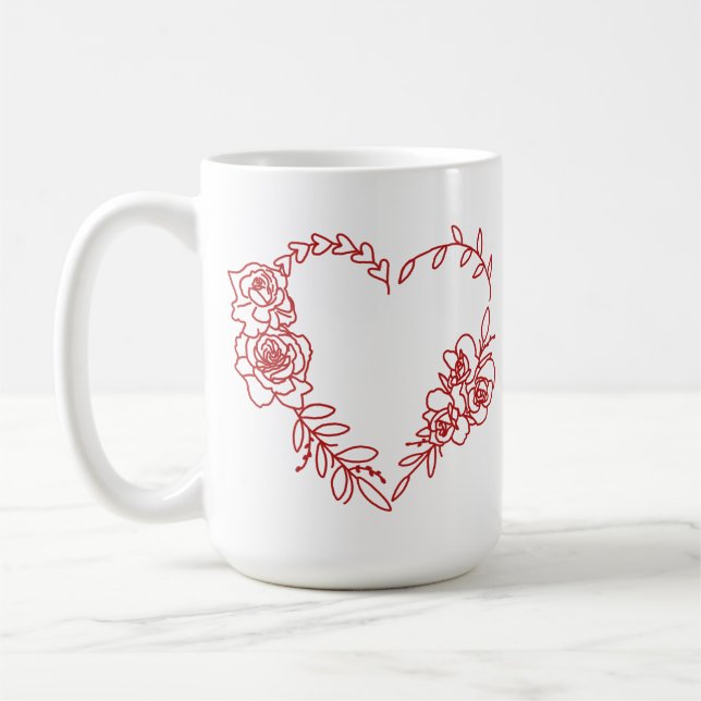 Caneca De Café Bonito Coração Floral (Esquerda)