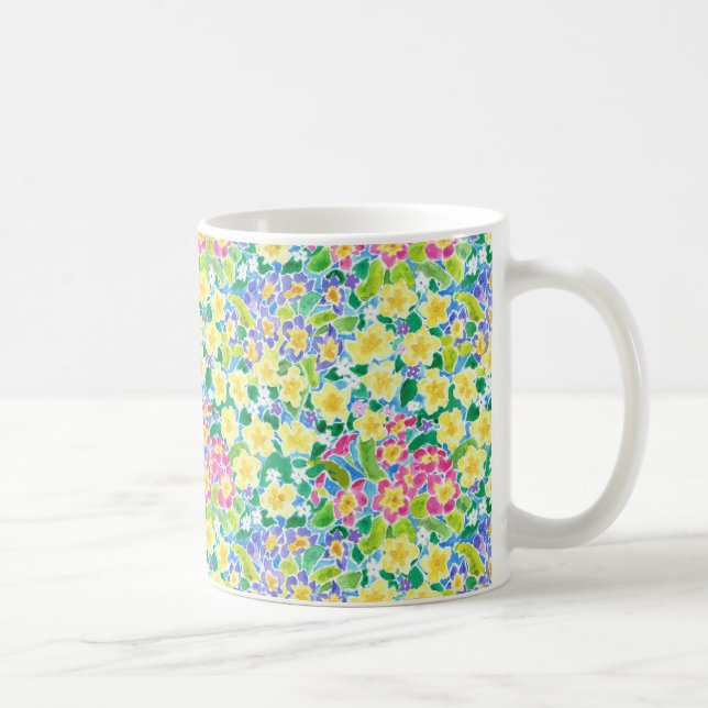 Caneca de café bonito das prímulas do primavera, (Direita)