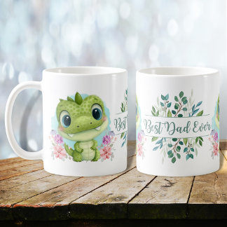Caneca De Café Bonito Dinossauro Verde Floral Melhor Pai Nunca