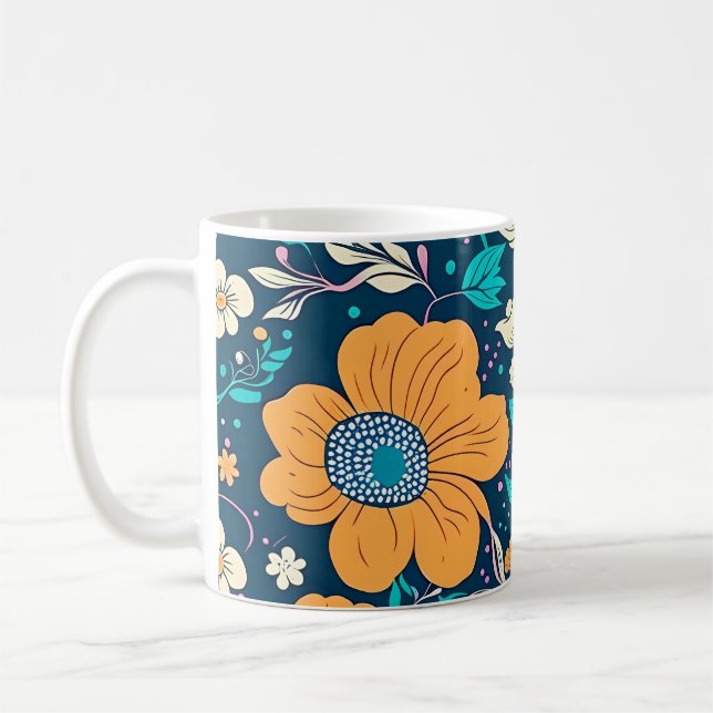 Caneca De Café Bonito E Belo Padrão Floral E Invisível (Esquerda)