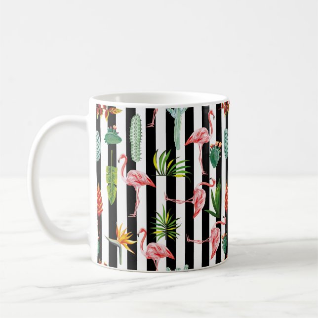 Caneca De Café Bonito faixas brancas pretas com Flamingo Cactus (Esquerda)