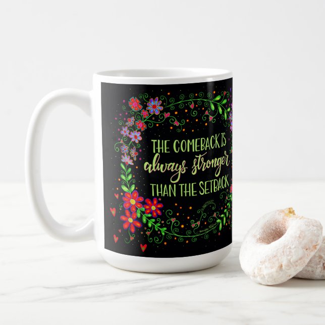 Caneca De Café Bonito Floral Comeback Cotação Inspirivência Negra (Com Donut)