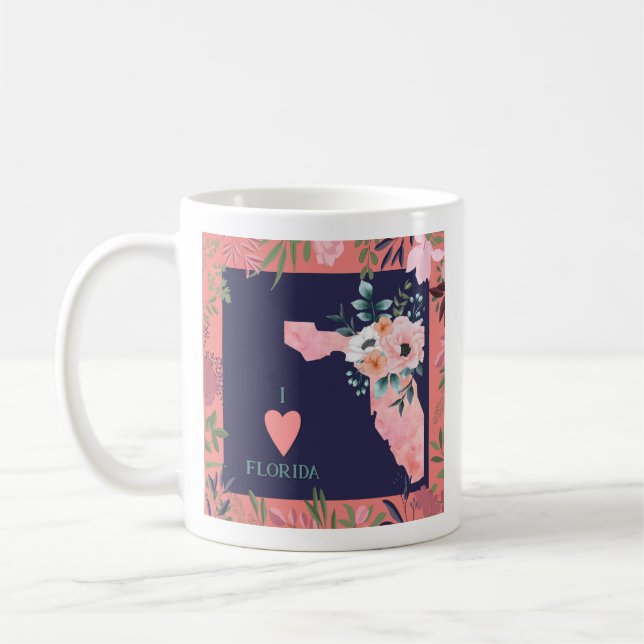Caneca De Café Bonito Floral I Love Florida State Map (Esquerda)