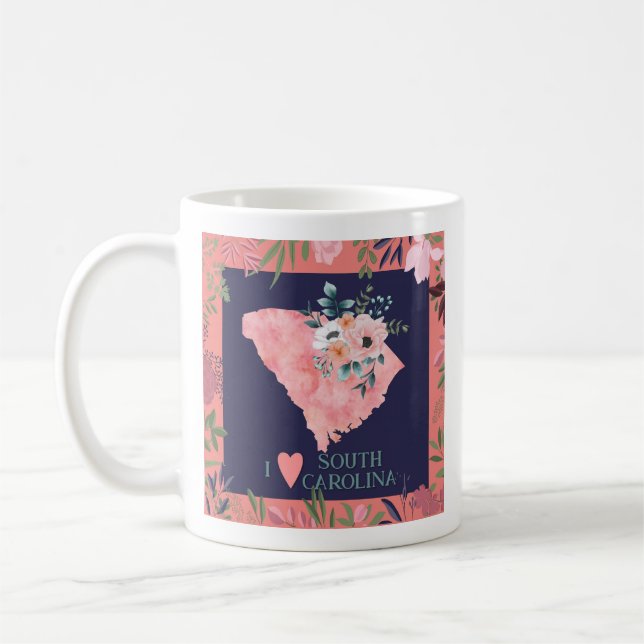 Caneca De Café Bonito Floral I Love South Carolina State Map (Esquerda)