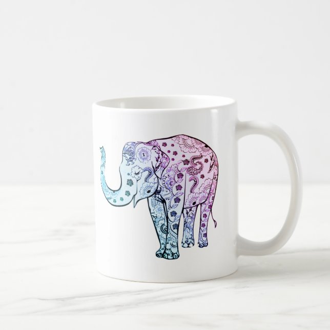 Caneca De Café Bonito floral pastel do elefante boémio (Direita)