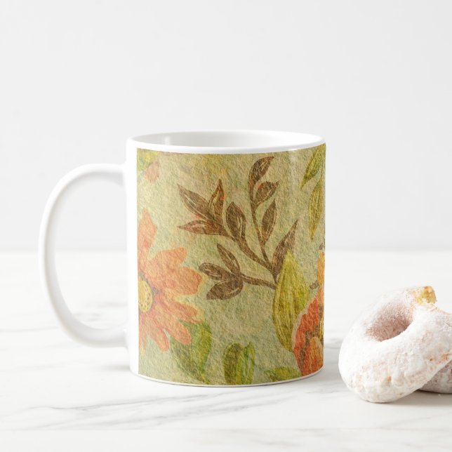 Caneca De Café Bonito Floral Watercolor Laranja (Com Donut)