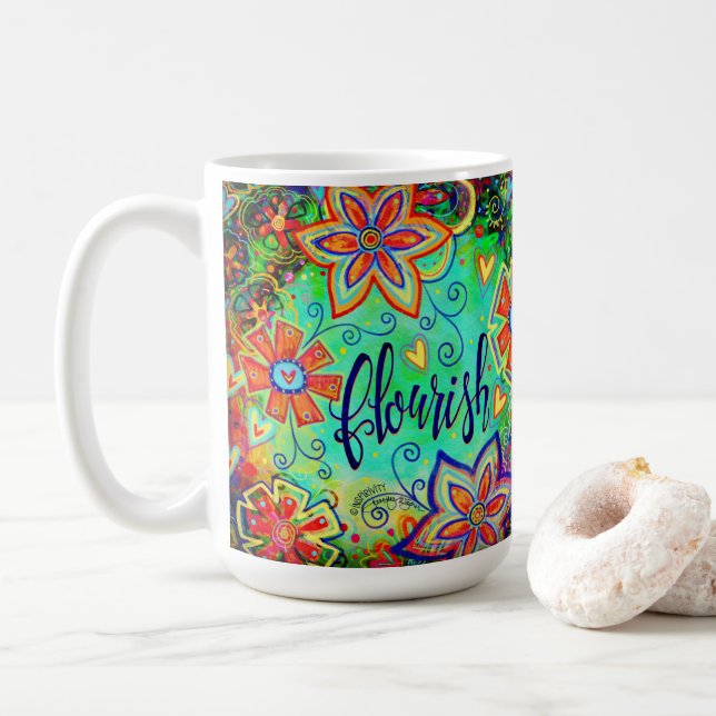 Caneca De Café Bonito florescente, inspiração floral (Com Donut)