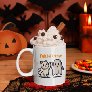 Caneca De Café Bonito Halloween, Mas Fantasma Cachorro De Gato E 