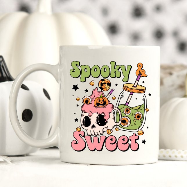 Caneca De Café Bonito Halloween Spooky e Doce Dizendo (Criador carregado)