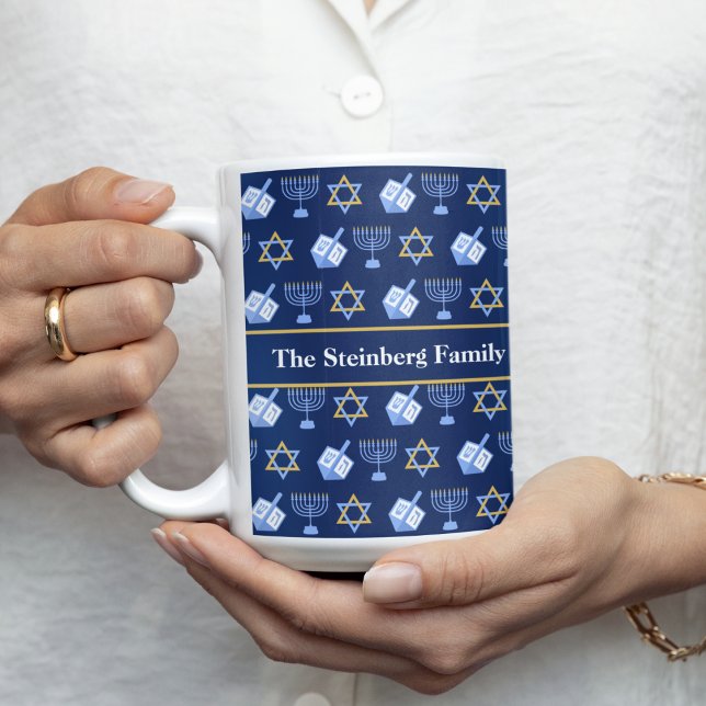 Caneca De Café Bonito Hanukkah Dreidel Menorah - Presente Persona (Criador carregado)