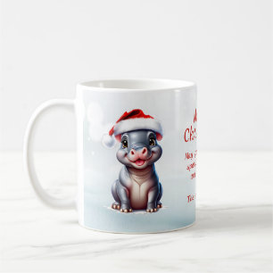 Caneca De Café Bonito Hippopotamus Santa Hat Snowy Natal