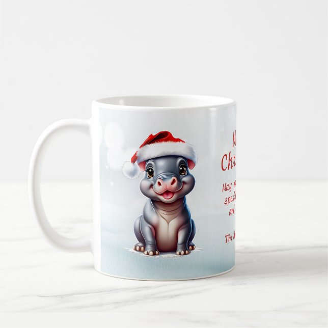 Caneca De Café Bonito Hippopotamus Santa Hat Snowy Natal (Esquerda)