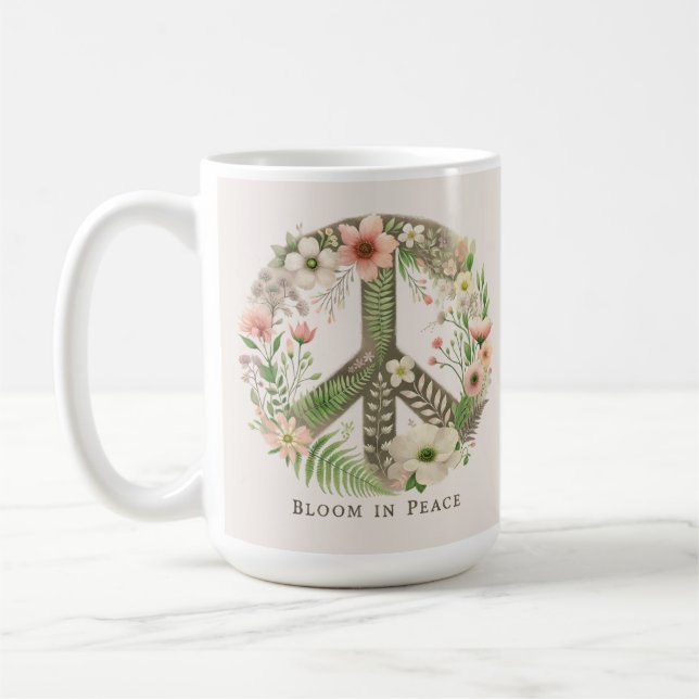 Caneca De Café Bonito Iniciais - Sinal de Paz "Bloom in Peace" (Esquerda)